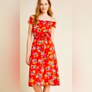 Anthropologie 47 of 52 Conversations Off Shoulder Red Floral Dress